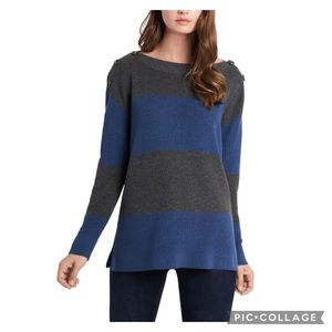 NWOT Vince Camuto Button-shoulder Colorblocked Sweater In Cool Dusk